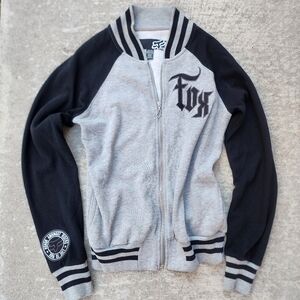 Y2K Fox Racing Women's Sweatshirt Style Gray Black Bomber‎ Zip Up Jacket, Sz M